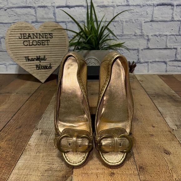 Coach Cadet Gold Metallic Leather Loafer Slip-on Flat w/ Buckle sz 7.5 - Picture 5 of 8